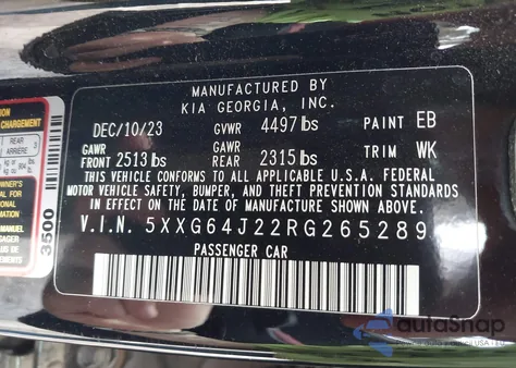 2024 Kia K5 Gt-Line z USA, uszkodzony, nr VIN 5XXG64J22RG265289